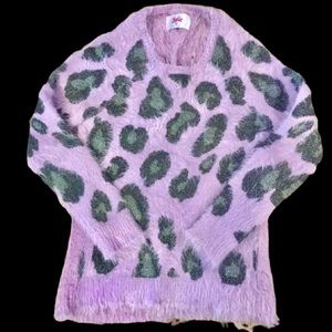 Lavender Leopard Spot Fuzzy Sweater Kids